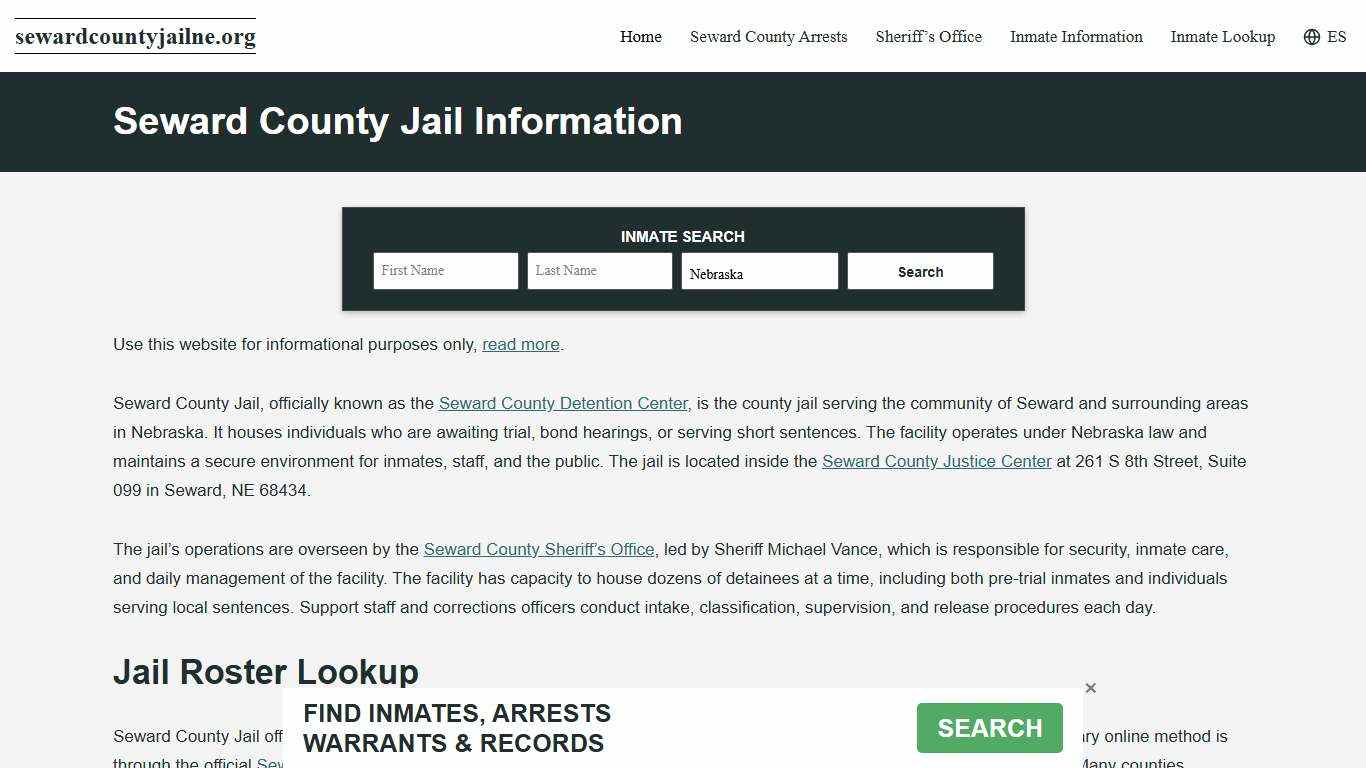 Seward County, NE Jail Roster, Inmate Info